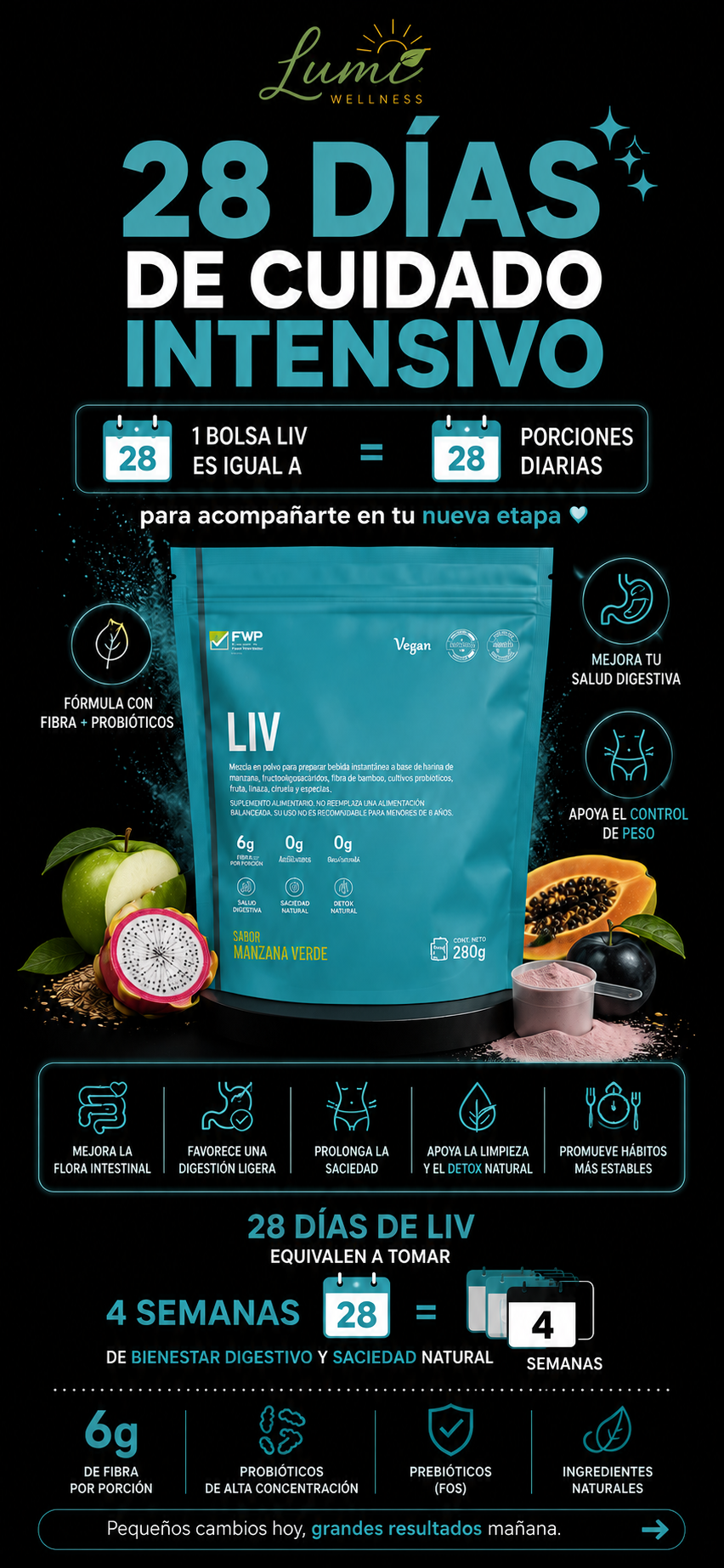 LIV 🍏| Fibra con Probióticos para Salud Digestiva y Bienestar Intestinal